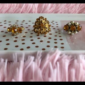 Yellow Triad Stone Ring-Crystals